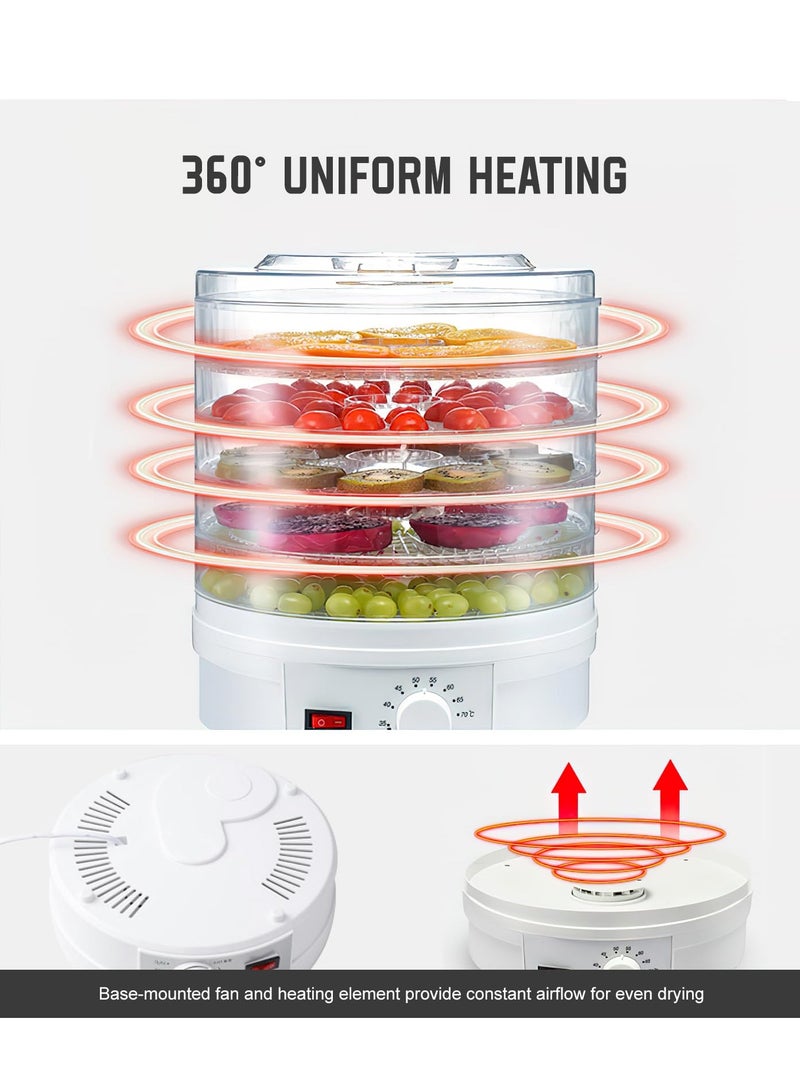 Fruit and Vegetable Dryer 5 Layers White Food Dehydrator Machine Freeze Dryer 70℃ Temperature Control 5 Bpa-Free Stackable Tray with Powerful Drying Capacity for Jerky Fruit