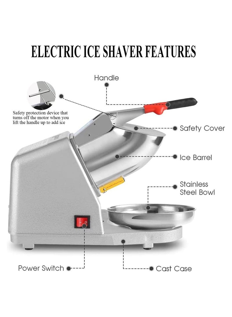 Electric Ice Crusher Ice Shaver for Home & Commercial Use Household Snow Cone Maker Dual Blades