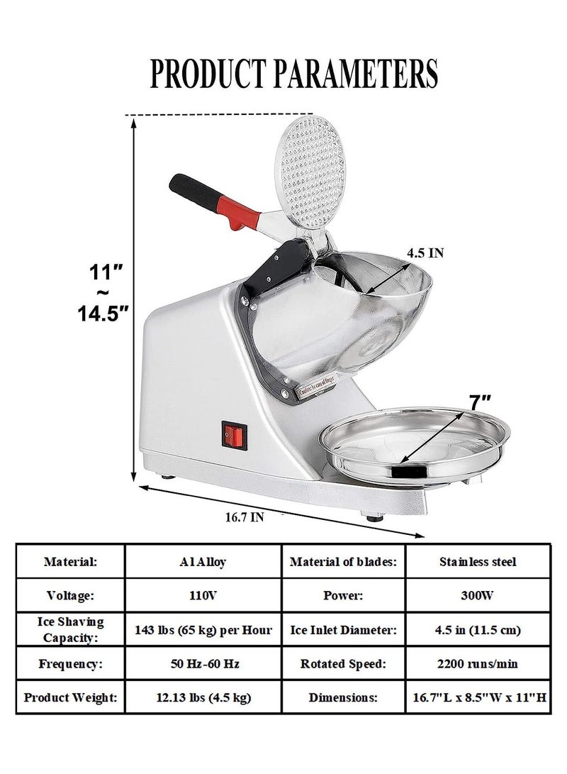 Electric Ice Crusher Ice Shaver for Home & Commercial Use Household Snow Cone Maker Dual Blades