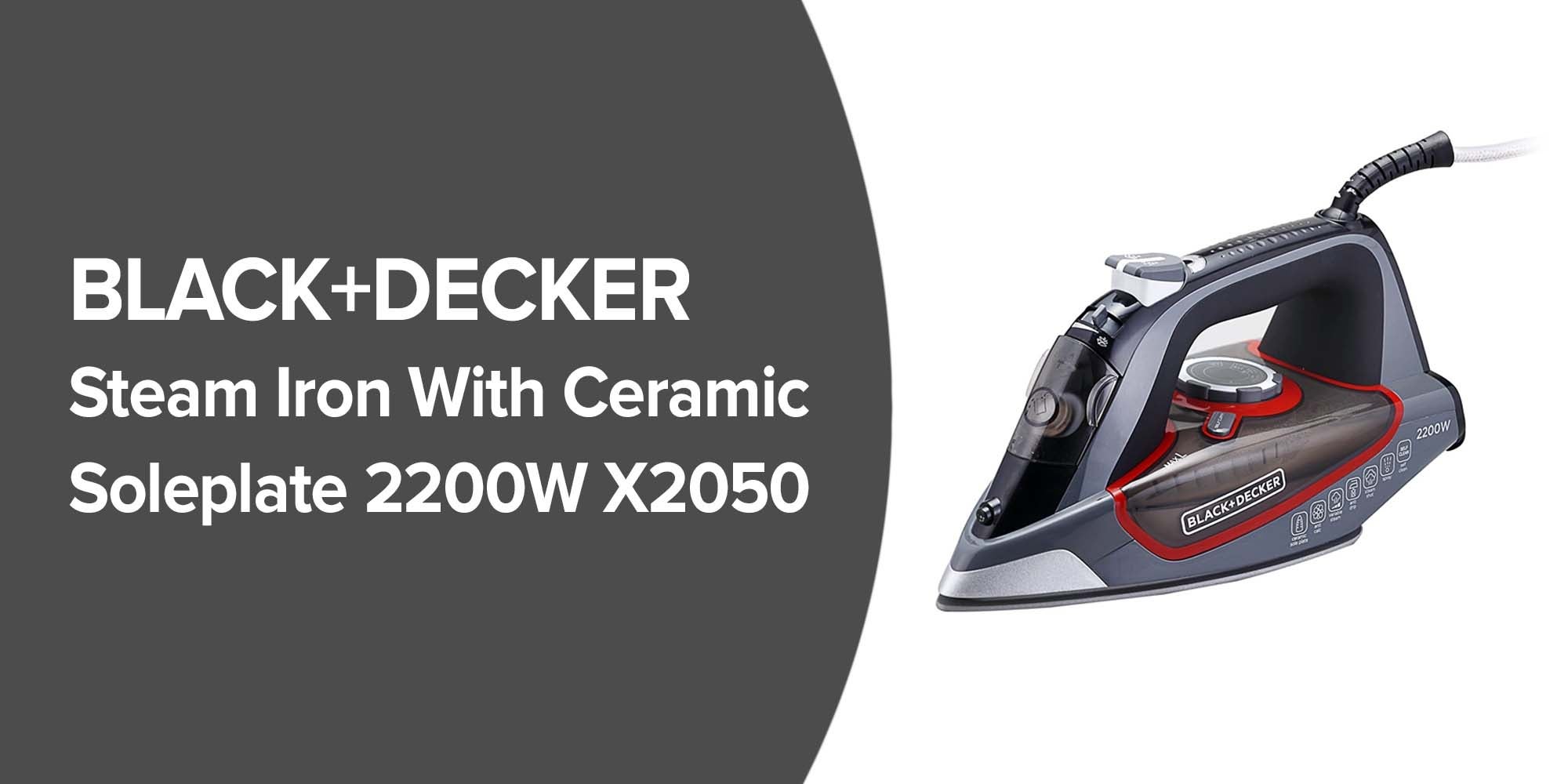 Steam Iron, 2200W, 90g/min Steam Output, 380ml Water Tank, Ceramic Coated Soleplate, Anti-Calc, Anti-Drip, Self-Clean, Auto Shut-Off, Removes Stubborn Creases 380 ml 2200 W X2050-B5 Grey/Black