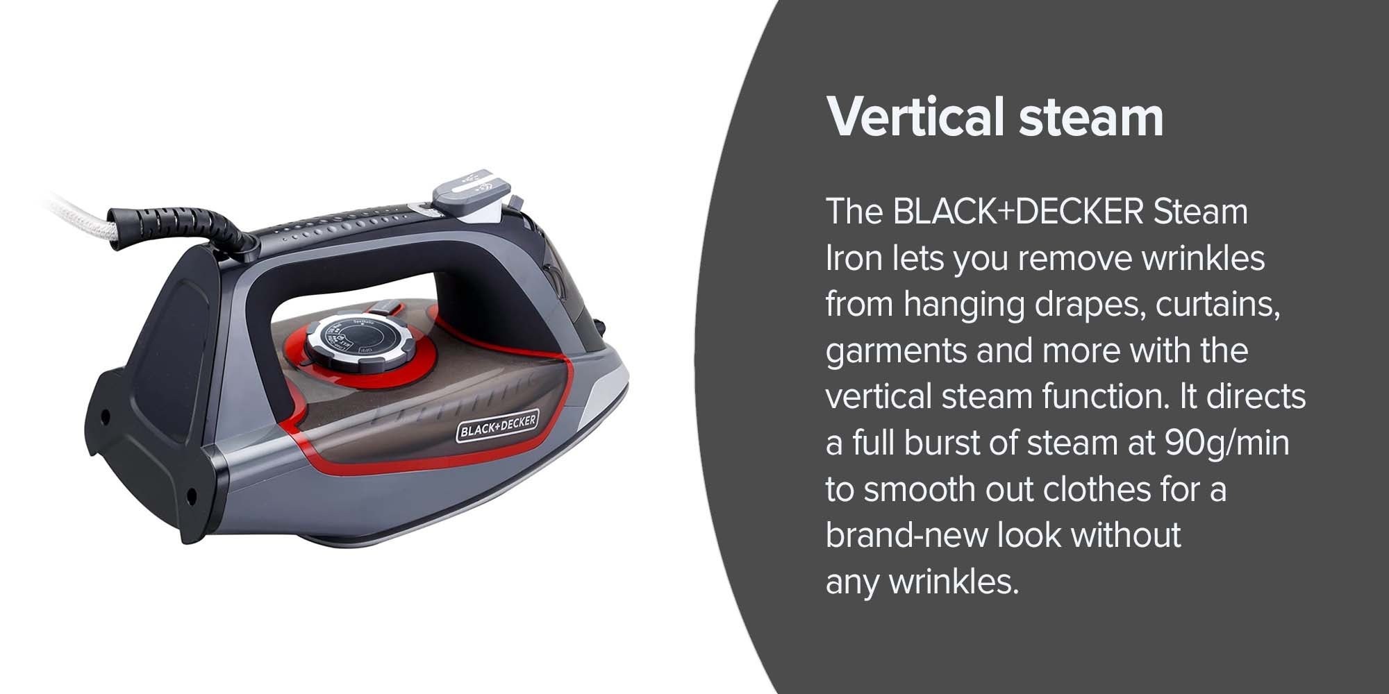 Steam Iron, 2200W, 90g/min Steam Output, 380ml Water Tank, Ceramic Coated Soleplate, Anti-Calc, Anti-Drip, Self-Clean, Auto Shut-Off, Removes Stubborn Creases 380 ml 2200 W X2050-B5 Grey/Black