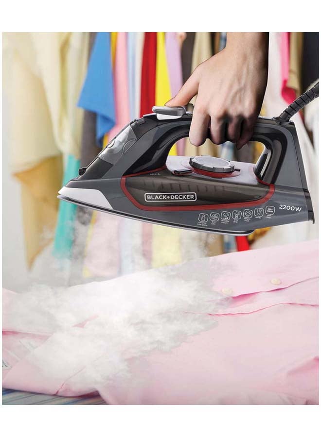 Steam Iron, 2200W, 90g/min Steam Output, 380ml Water Tank, Ceramic Coated Soleplate, Anti-Calc, Anti-Drip, Self-Clean, Auto Shut-Off, Removes Stubborn Creases 380 ml 2200 W X2050-B5 Grey/Black