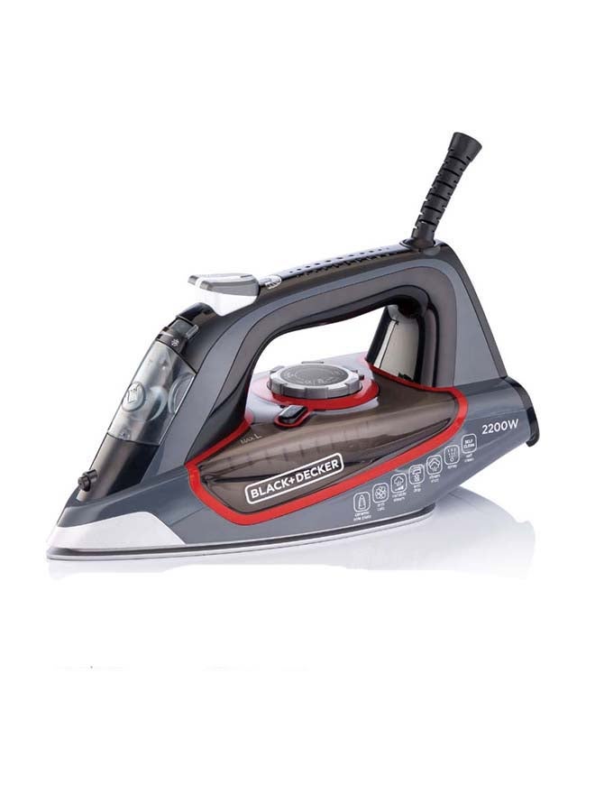 Steam Iron, 2200W, 90g/min Steam Output, 380ml Water Tank, Ceramic Coated Soleplate, Anti-Calc, Anti-Drip, Self-Clean, Auto Shut-Off, Removes Stubborn Creases 380 ml 2200 W X2050-B5 Grey/Black