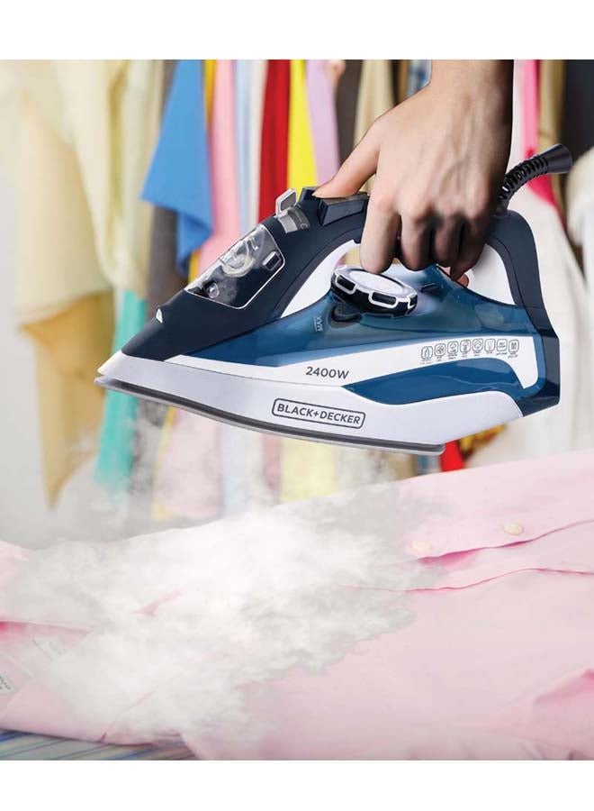 Steam Iron, 380ml Water Tank, Ceramic-Coated Soleplate, Anti-Drip, Anti-Calc, Auto Shutoff, Vertical Steam, Self-Clean, Steam Burst, 35g/min Continuous Steam, 380 ml 2400 W X2150-B5 Blue/White