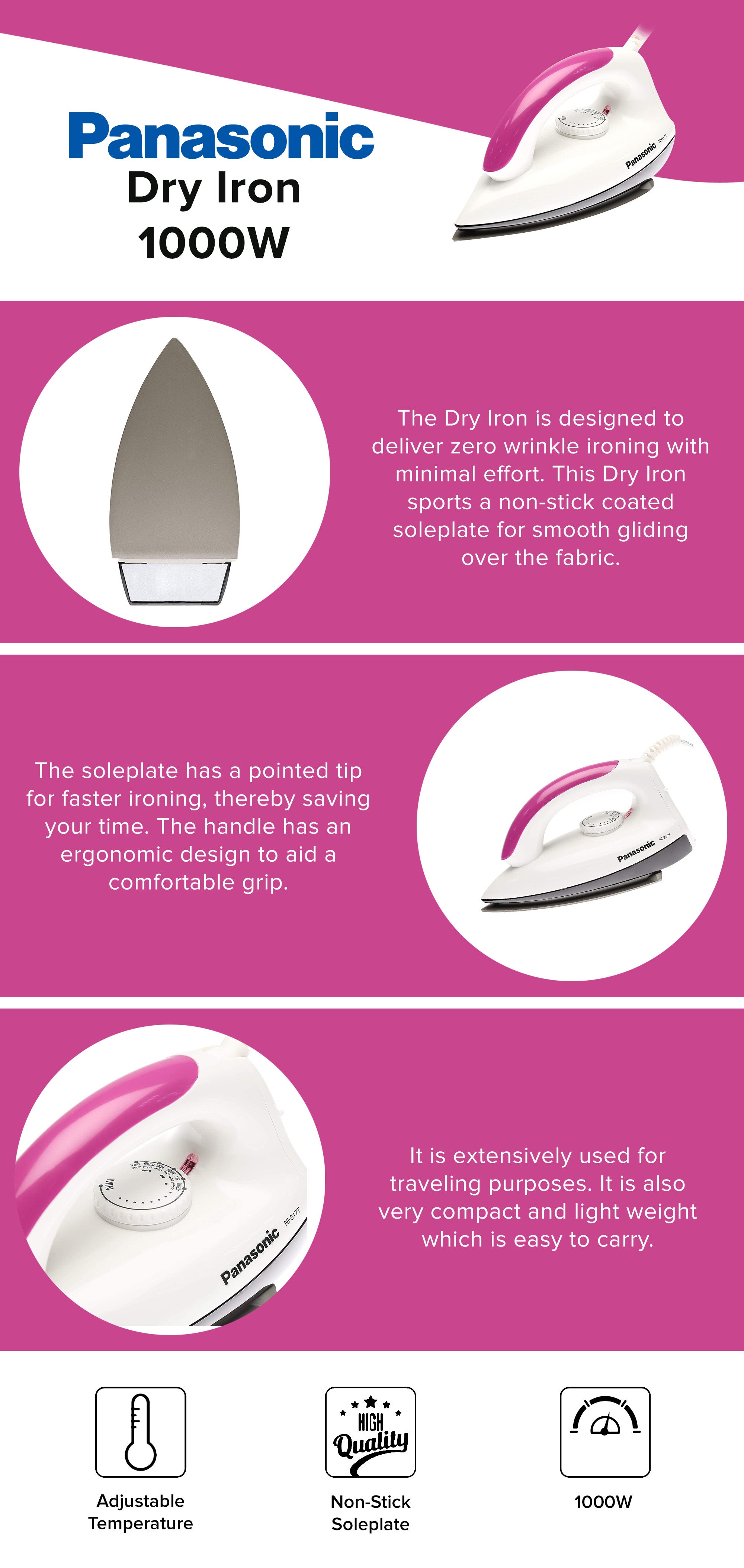 Dry Iron 1000W 1000.0 W NI-317T Pink/White