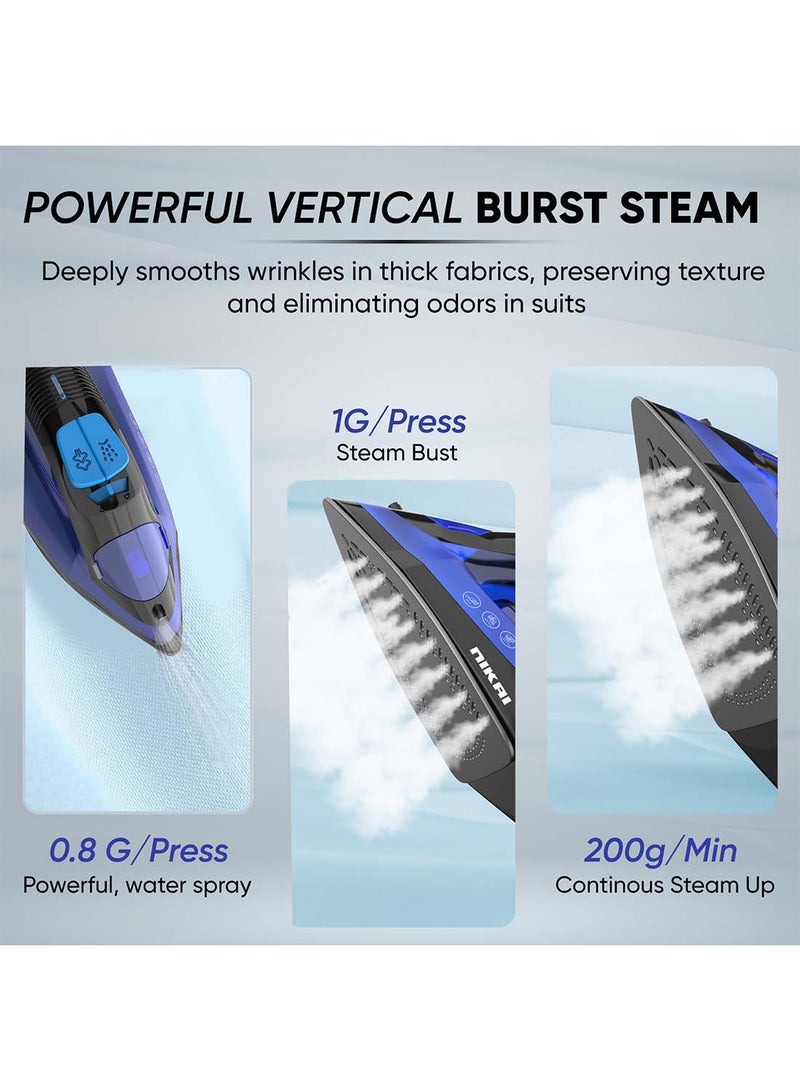 Steam Iron With Self-Cleaning Function, Non-Stick Soleplate, Vertical Steam Dry And Spray Options, Adjustable Temp, Indicator Light, Variable Steam Control NSI858AX Blue/Black