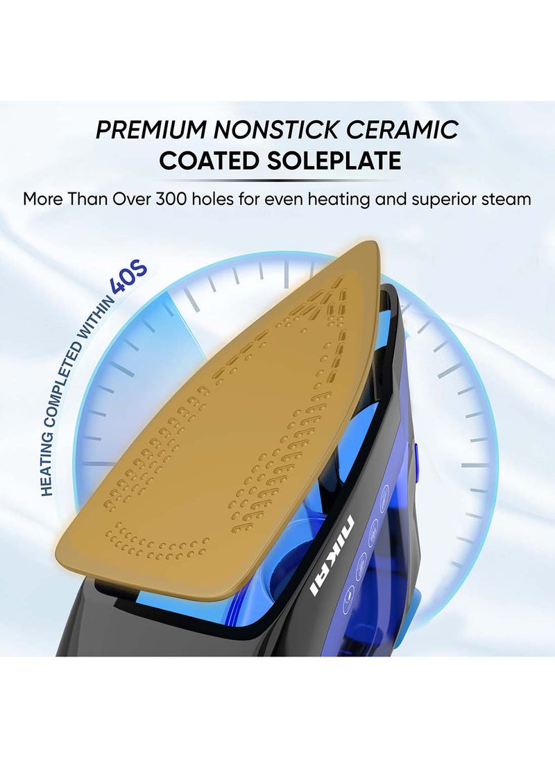 Steam Iron With Self-Cleaning Function, Non-Stick Soleplate, Vertical Steam Dry And Spray Options, Adjustable Temp, Indicator Light, Variable Steam Control NSI858AX Blue/Black