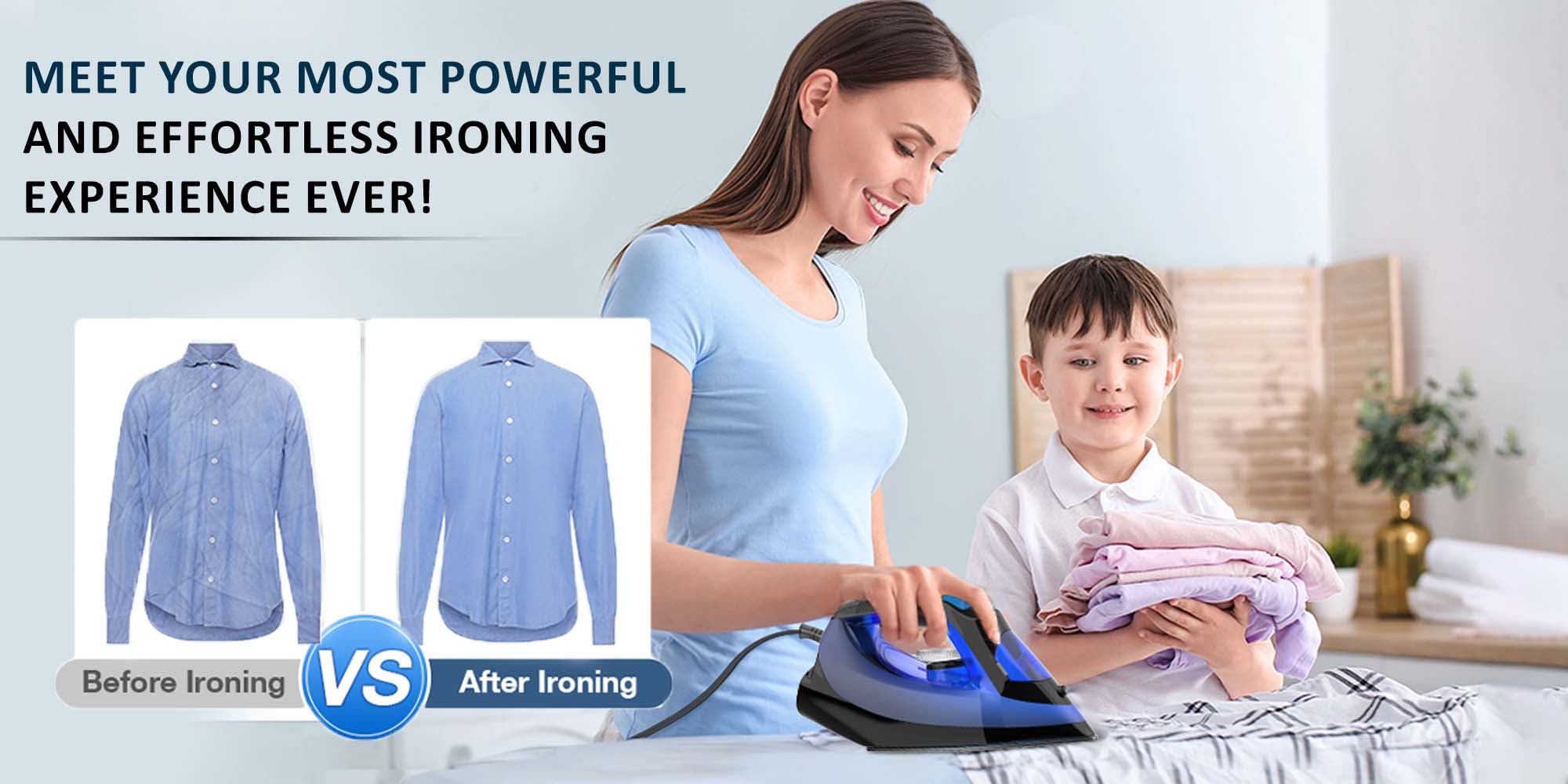 Steam Iron With Self-Cleaning Function, Non-Stick Soleplate, Vertical Steam Dry And Spray Options, Adjustable Temp, Indicator Light, Variable Steam Control NSI858AX Blue/Black