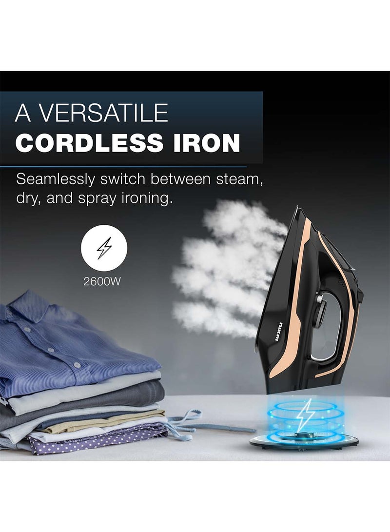 Cordless Steam Iron, Non-Stick Soleplate, Vertical Steam, Adjustable Thermostat, Self-Clean Function, Steam Control, Overheat Protection, 360° Charging Base, Indicator Light 0.01 L 2600 W NSI456C1 Black