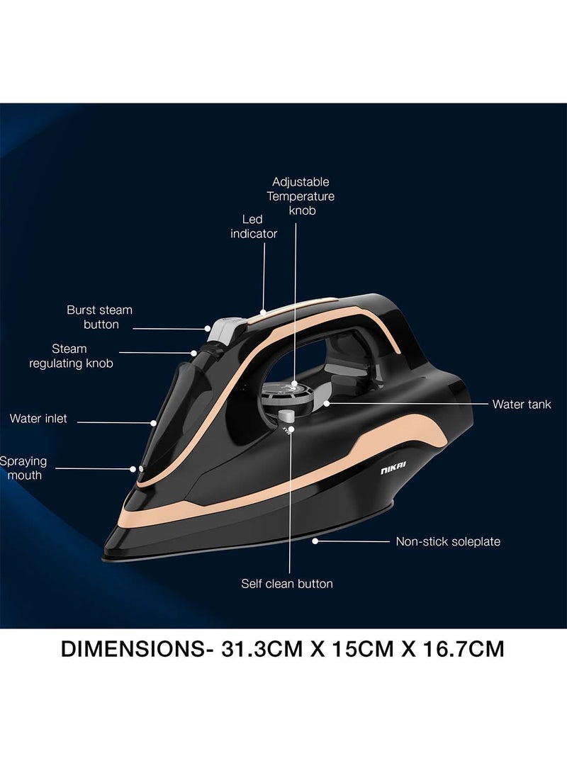 Cordless Steam Iron, Non-Stick Soleplate, Vertical Steam, Adjustable Thermostat, Self-Clean Function, Steam Control, Overheat Protection, 360° Charging Base, Indicator Light 0.01 L 2600 W NSI456C1 Black