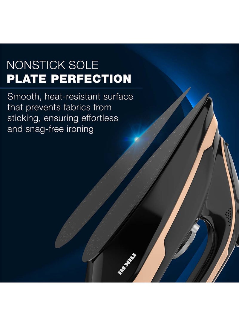 Cordless Steam Iron, Non-Stick Soleplate, Vertical Steam, Adjustable Thermostat, Self-Clean Function, Steam Control, Overheat Protection, 360° Charging Base, Indicator Light 0.01 L 2600 W NSI456C1 Black