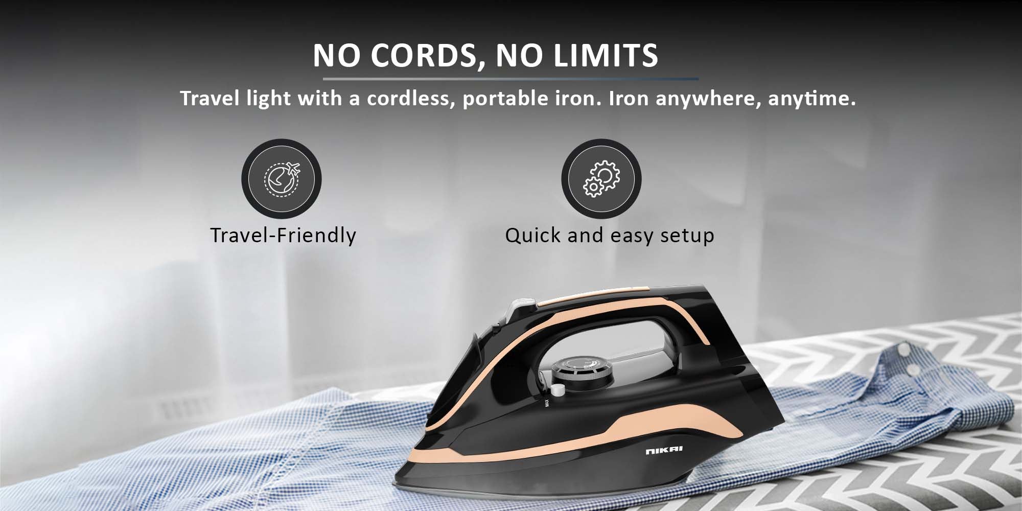 Cordless Steam Iron, Non-Stick Soleplate, Vertical Steam, Adjustable Thermostat, Self-Clean Function, Steam Control, Overheat Protection, 360° Charging Base, Indicator Light 0.01 L 2600 W NSI456C1 Black