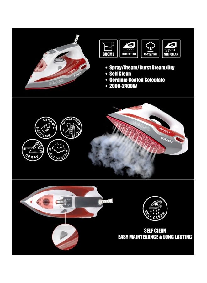 Multifunctional Steam Iron For Crisp Ironed Clothes - Ceramic Coated Soleplate | Steam/Burst Steam/Spray/Dry Iron Function With Overheat Protection 1 kg 2400 W SI-5067N Red