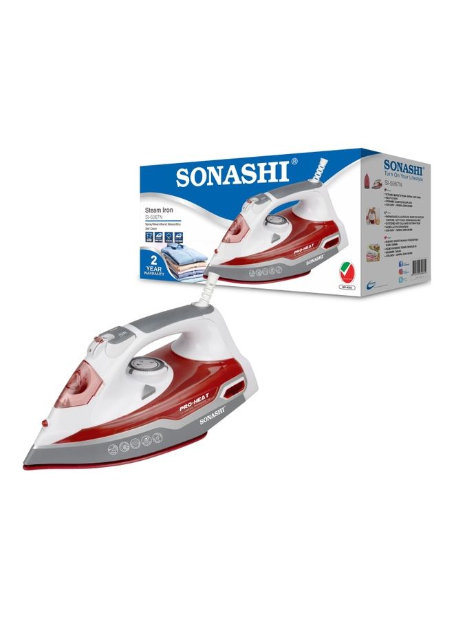 Multifunctional Steam Iron For Crisp Ironed Clothes - Ceramic Coated Soleplate | Steam/Burst Steam/Spray/Dry Iron Function With Overheat Protection 1 kg 2400 W SI-5067N Red