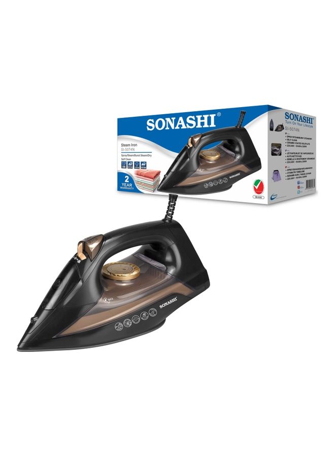 Steam Iron with Ceramic Coated Soleplate/Self Clean Function | Spray/Steam/Burst Steam and Dry Iron Options | Manual Temperature Setting based on Cloth Type 1 kg 2200 W SI-5074N Black