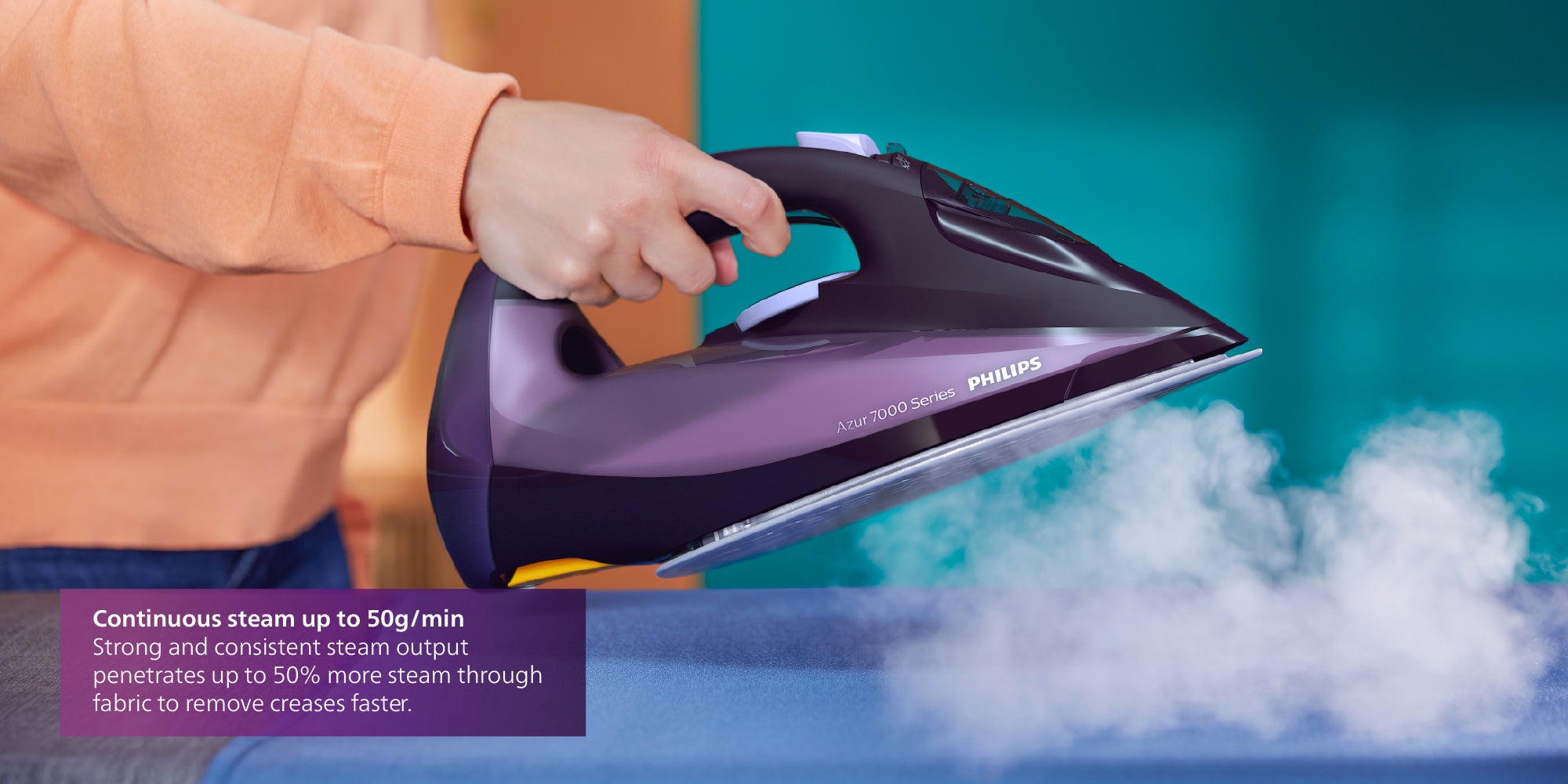 Steam Iron 7000 Series - 50g/min Continuous Steam, 250g Steam Boost, SteamGlide Elite Soleplate, Auto-Off, Vertical Steam, 300 ml 2800 W DST7051 Dark Purpe