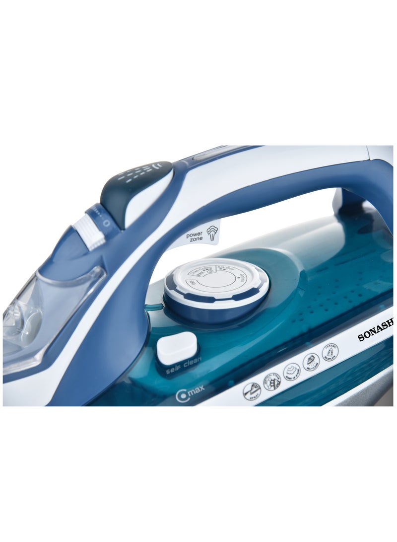 Multifunctional Steam Iron For Crisp Clothes - Ceramic Coated Soleplate | Steam/Burst Steam/Spray/Dry Function With Overheat Protection & Self-Cleaning Feature 450 ml 3000 W SI-5082C Blue/Silver