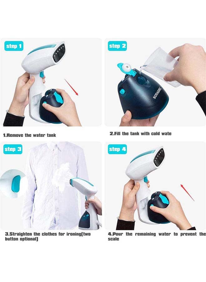 Garment Steam Iron with Water Tank Ultra Easy Wrinkle Remover Steamer Portable Travel-Friendly 16 Max Handheld 250 ml 1100 W SGS-315 Blue/White