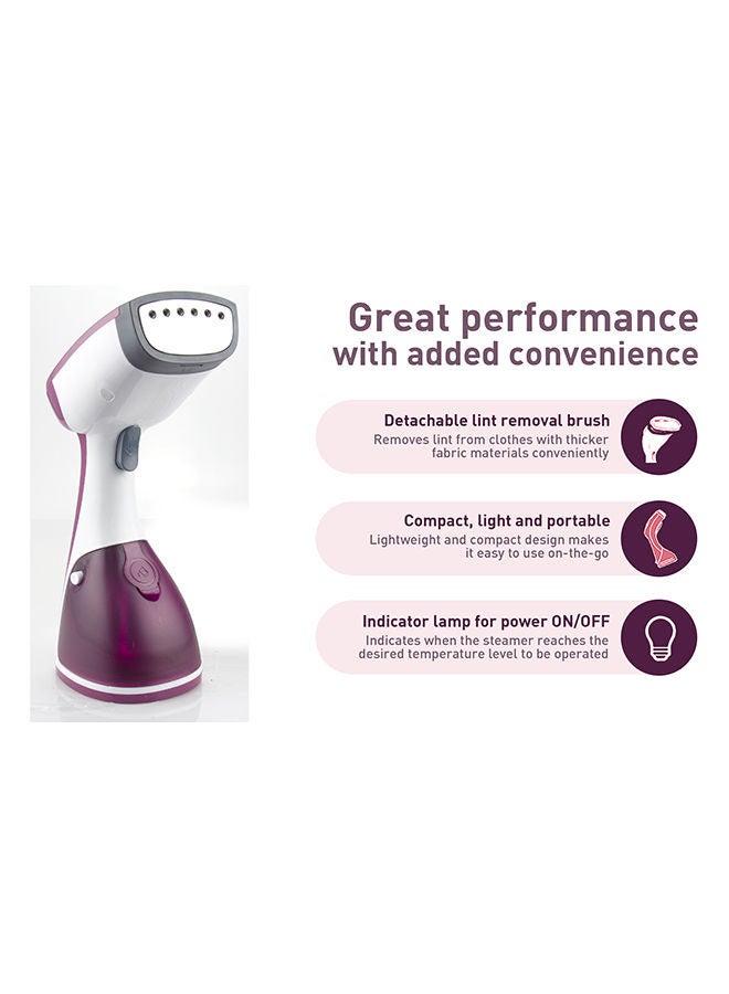 Garment Steam Iron with Water Tank Ultra Easy Wrinkle Remover Steamer Portable Travel-Friendly 16 Max Handheld 250 ml 1100 W SGS-315 Purple