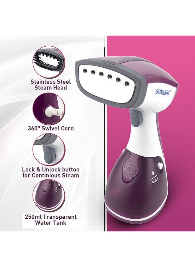 Garment Steam Iron with Water Tank Ultra Easy Wrinkle Remover Steamer Portable Travel-Friendly 16 Max Handheld 250 ml 1100 W SGS-315 Purple
