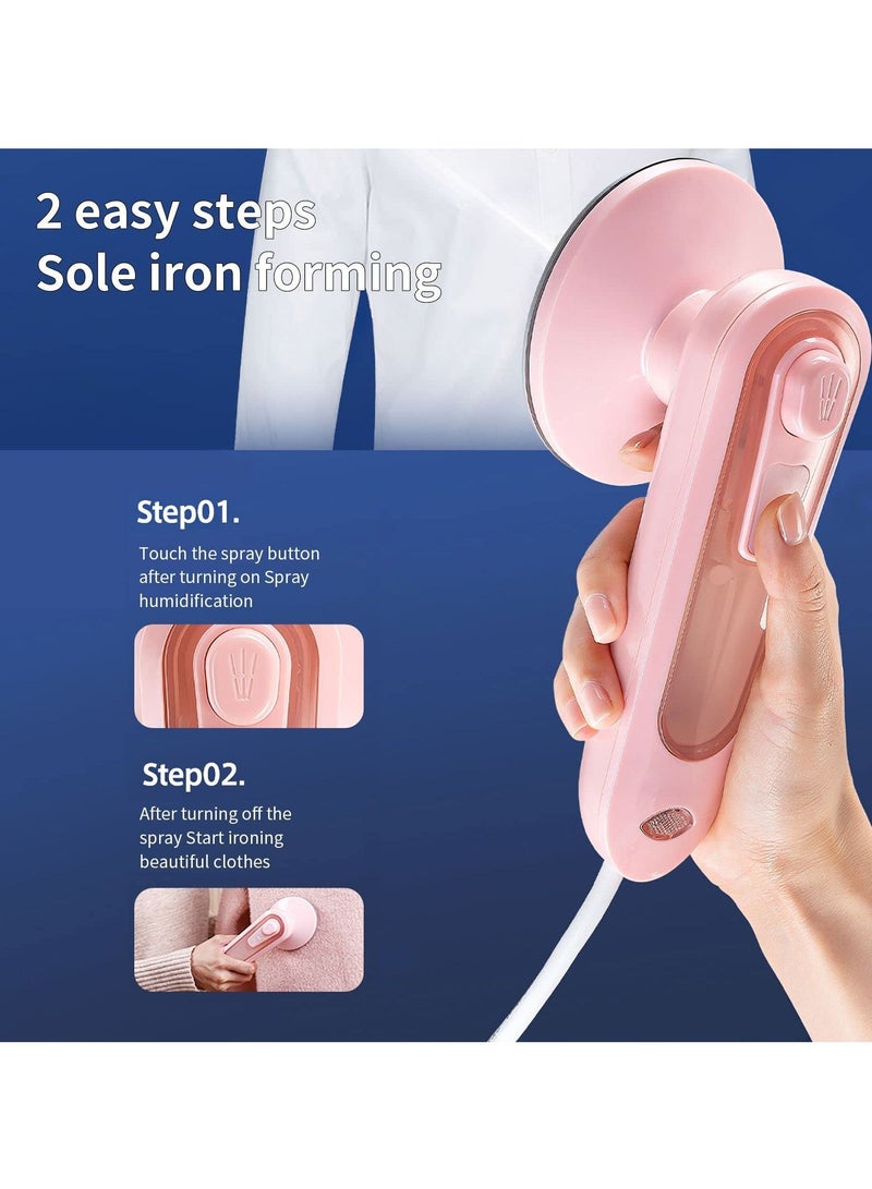 Mini Handheld Garment Steamer Household Fabric Steam Iron 100ml Mini Portable Vertical Fast-Heat For Clothes Ironing, Lightweight Mini Iron for Clothes with Spray Mist Buttons Pink