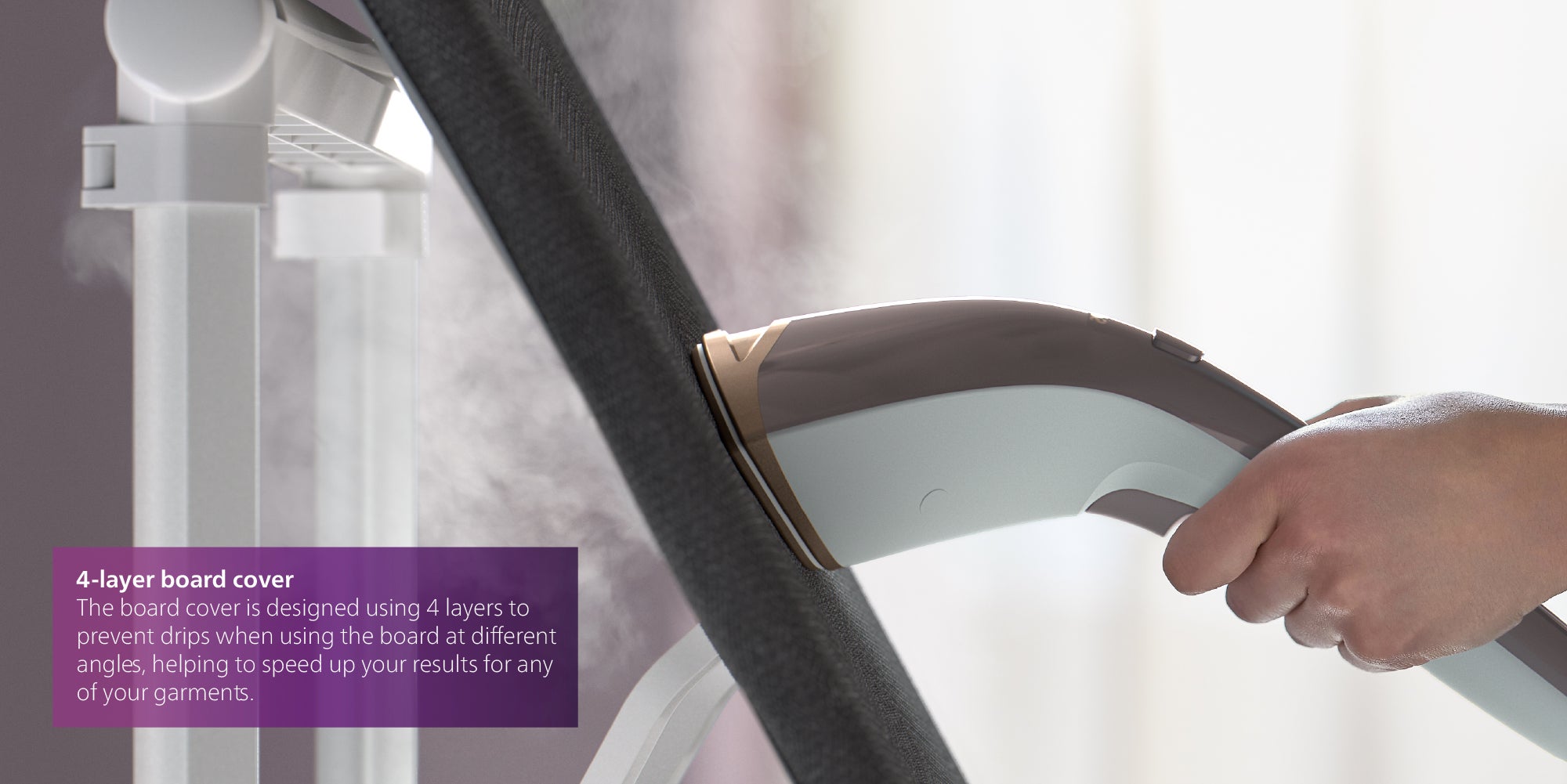 All-in-One Ironing Solution 8000 Series - 90g/min Continuous Steam, 5+ ECO Steam Settings, Tilting StyleBoard & Integrated Wheels, 2200 W GC628/86 Grey/White