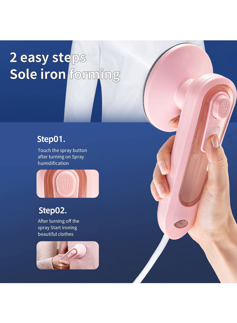 Mini Handheld Garment Steamer Household Fabric Steam Iron 100ml Mini Portable Vertical Fast-Heat For Clothes Ironing, Lightweight Mini Iron for Clothes with Spray Mist Buttons Pink