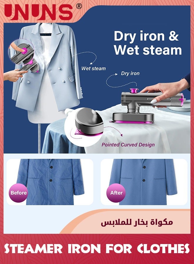 Steamer Iron For Clothes,Portable Handheld Garment Steamer With Rotatable Ironing Panel,Both Wet Steam And Dry Iron,Strong Penetrating Foldable Fabric Wrinkles Remover