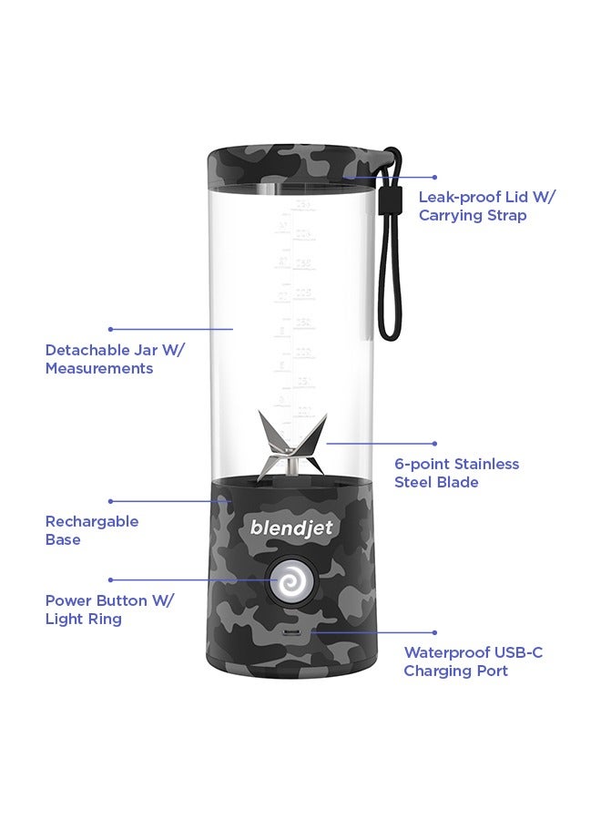 V2 Portable Blender Smoothie Maker, Personal Blender, Fruit Blender, Leak Proof Juicer, BPA-Free 475ml 200W Sports Bottle, USB-C Rechargeable, Ice Crusher with Stainless Steel Blades - Urban Camo