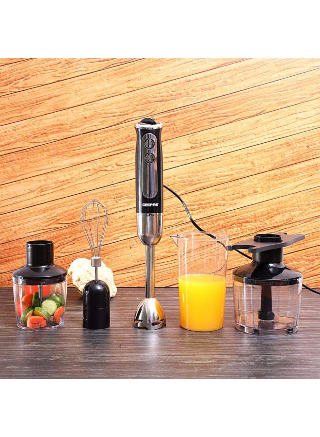 Multi Functional 5 In 1 Hand Blender With 860 ML Chopper Bowl, 8 Variable Speed, Removable Stainless Steel Stick GHB6137 Black/Clear/Silver