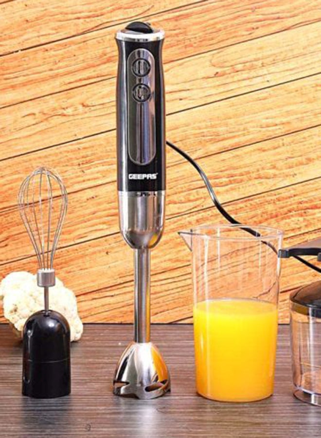 Multi Functional 5 In 1 Hand Blender With 860 ML Chopper Bowl, 8 Variable Speed, Removable Stainless Steel Stick GHB6137 Black/Clear/Silver