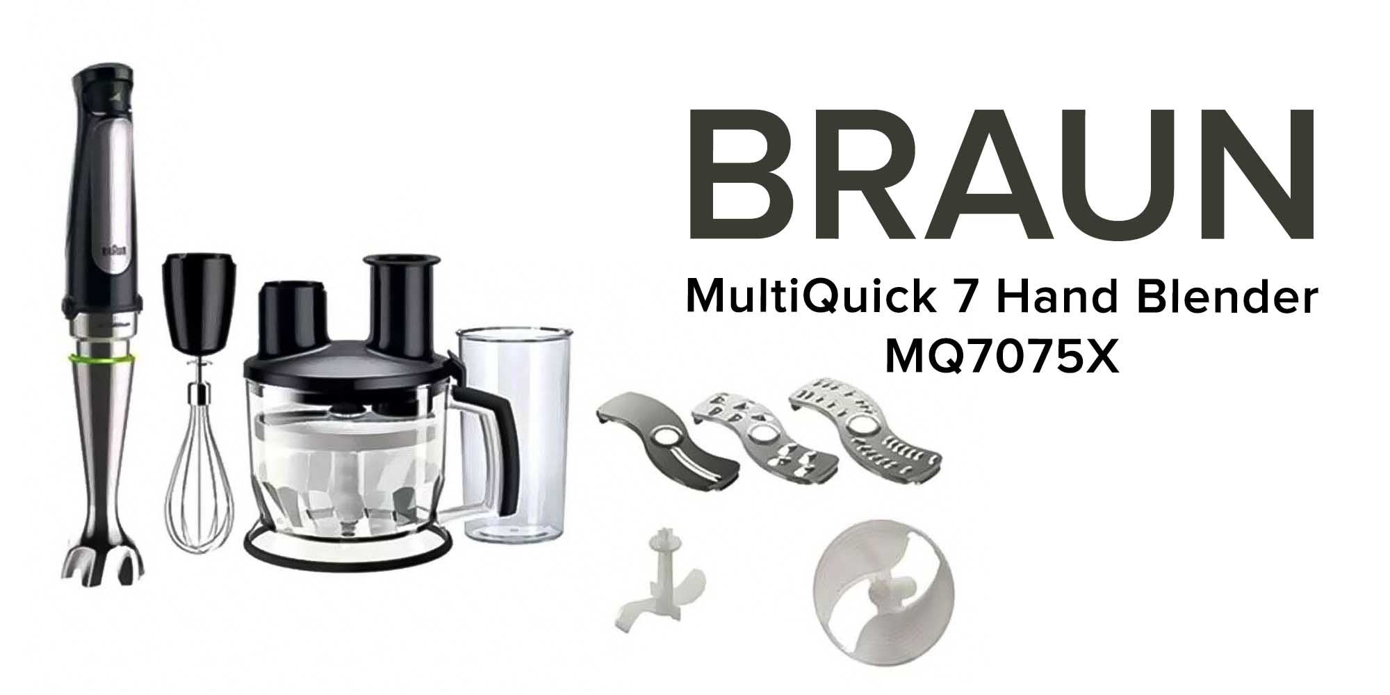 Multi Quick 7, 1.5L Food Processor, 0.600L Beaker, Whisk, Stainless Steel Shaft, Splash Control, MQ7075X Black/Silver/Clear