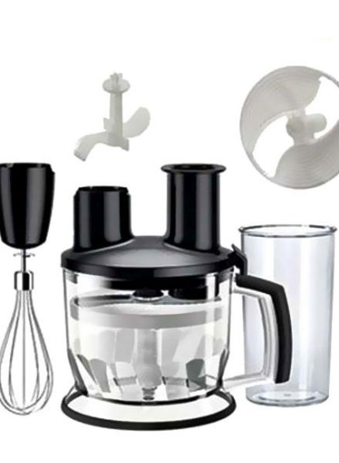 Multi Quick 7, 1.5L Food Processor, 0.600L Beaker, Whisk, Stainless Steel Shaft, Splash Control, MQ7075X Black/Silver/Clear