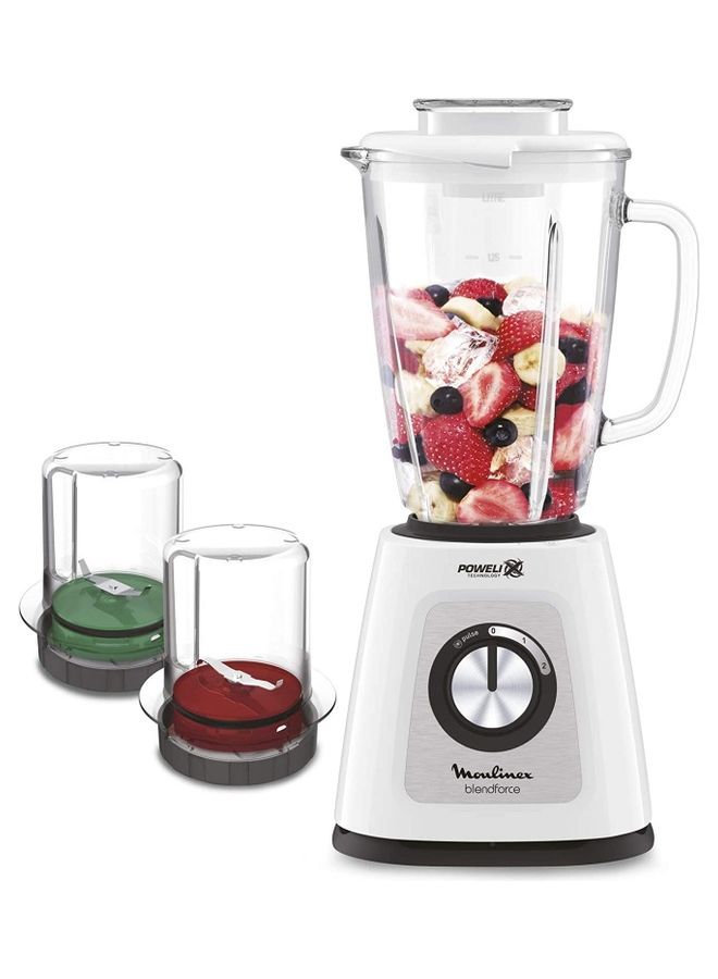 Blender | BlendForce  Blender Smoothie Maker | Mixer | 2 Attachments | Glass Jug | Grinder and chopper accessories | Powelix Technology | 2 Years Warranty LM438127 Clear