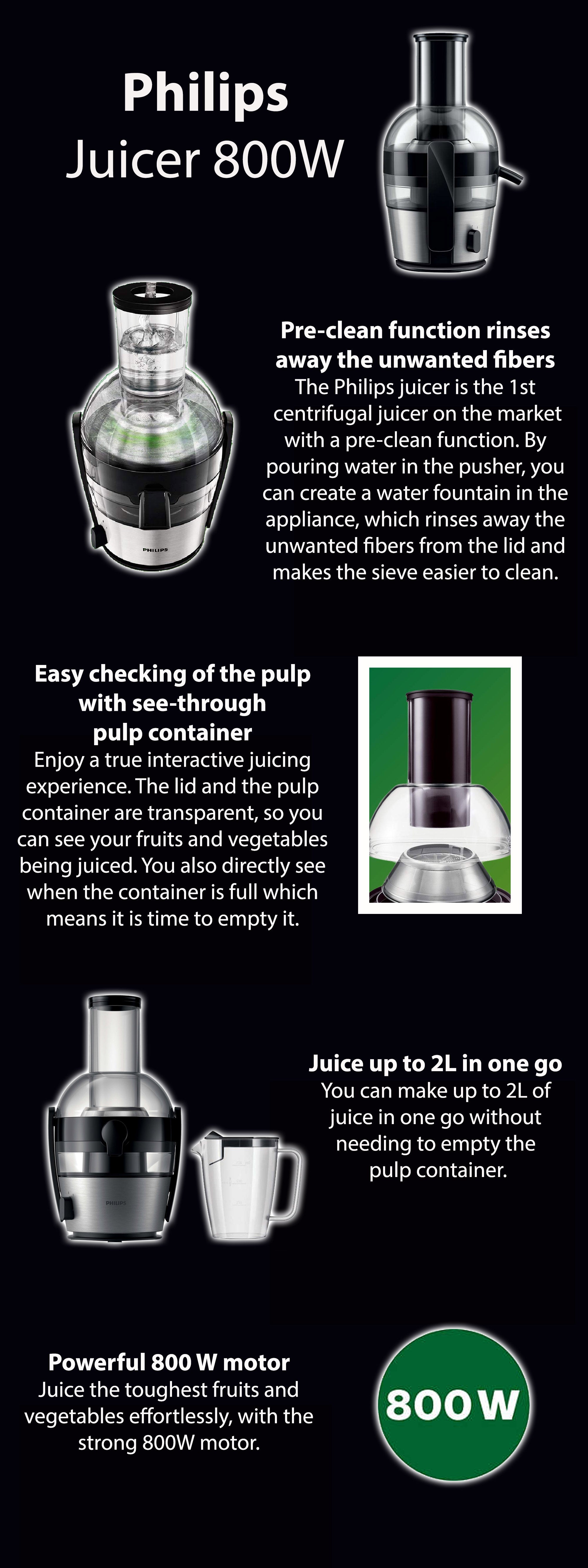 Juicer - XL Tube, QuickClean, 2 L 800 W HR1863/22/05 Silver/Black/Clear