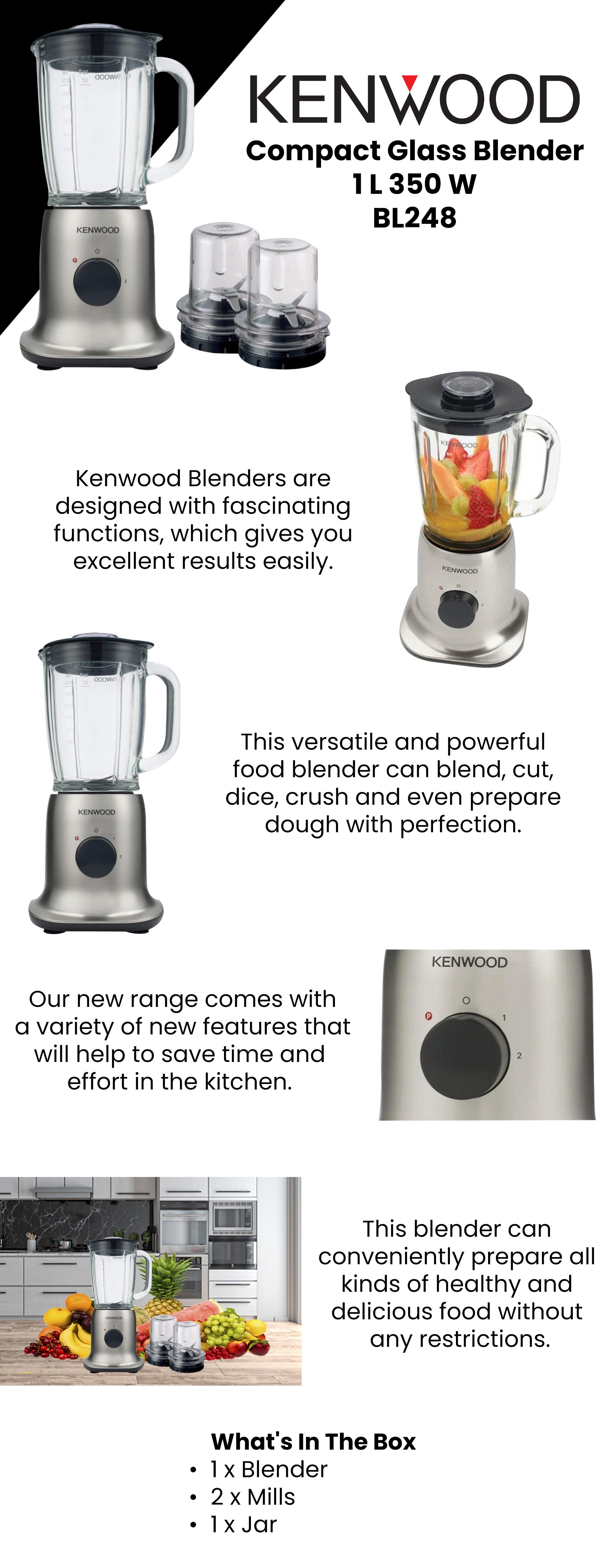 Compact Glass Blender 1.0 L 350.0 W BL248 Grey/Black/Clear