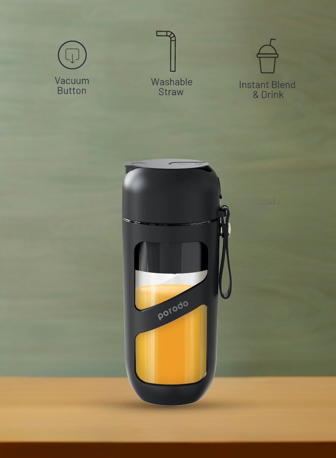 Vacuum Fresh Portable Juicer & Smoothie Blender 380ml Capacity, 1500mAh Built-in Battery, 18000 RPM Motor Speed, 3 Hours Charging Time, 10 Cups Full Charge Porodo LifeStyle - Black