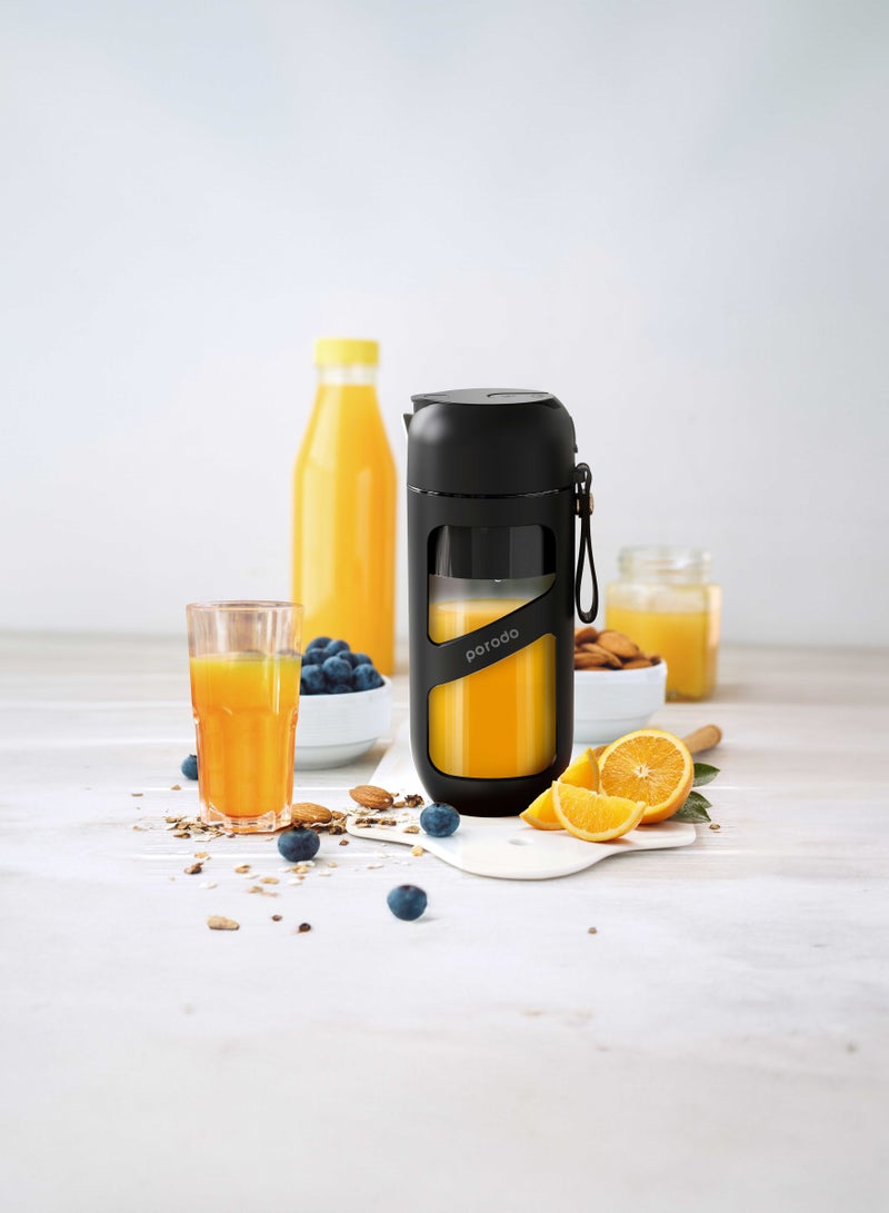 Vacuum Fresh Portable Juicer & Smoothie Blender 380ml Capacity, 1500mAh Built-in Battery, 18000 RPM Motor Speed, 3 Hours Charging Time, 10 Cups Full Charge Porodo LifeStyle - Black