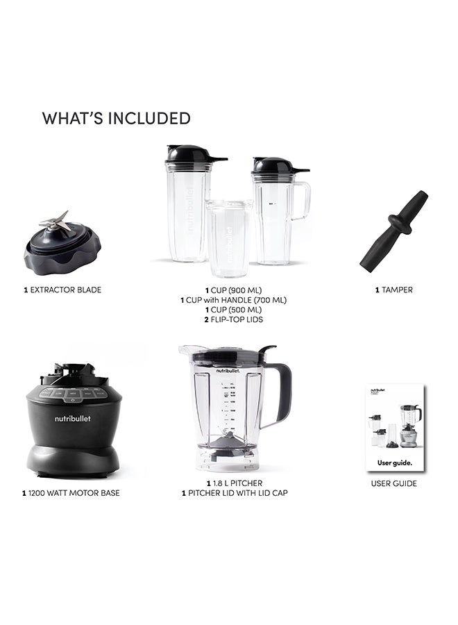 Full Size Blender + Combo, 9 Piece Accessories, Multi-Function High Speed Blender, Mixer System With Nutrient Extractor, Smoothie Maker 1.8 L 1200 W NBC-12A Dark Grey