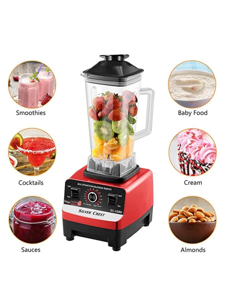 High Speed Countertop Blender With Pure Copper Motor, 6 Sharp Stainless Steel Blades 2L Red