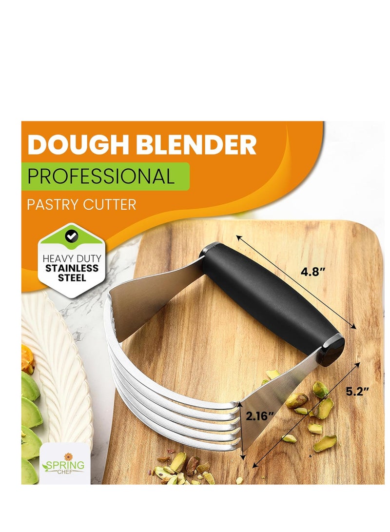 Spring Chef Dough Blender For Baking, Heavy Duty Dough Cutter Tool, Stainless Steel Pastry Cutter Tool with Sharp Blades, Dough Mixer, Pastry Blender for Easy Mixing, Dishwasher Safe - XL Size - Black