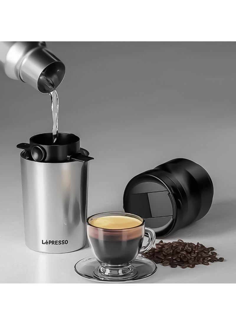 2-in-1 Rechargerable (Portable) Coffee Mug + Grinder with 400ML Capacity, Lepresso Coffee Grinder Mug - Black