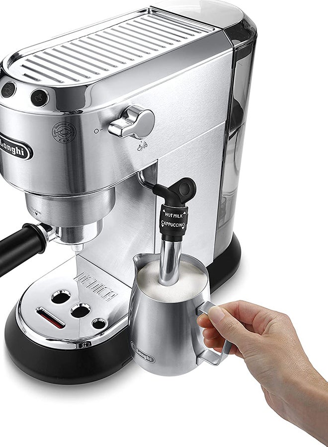 Dedica Coffee Machine, Barista Pump Espresso and Cappuccino Maker, Ground Coffee and ESE Pods can be used, Milk Frother for Latte Macchiato and more, 1.1 L 1350 W EC685.M Silver