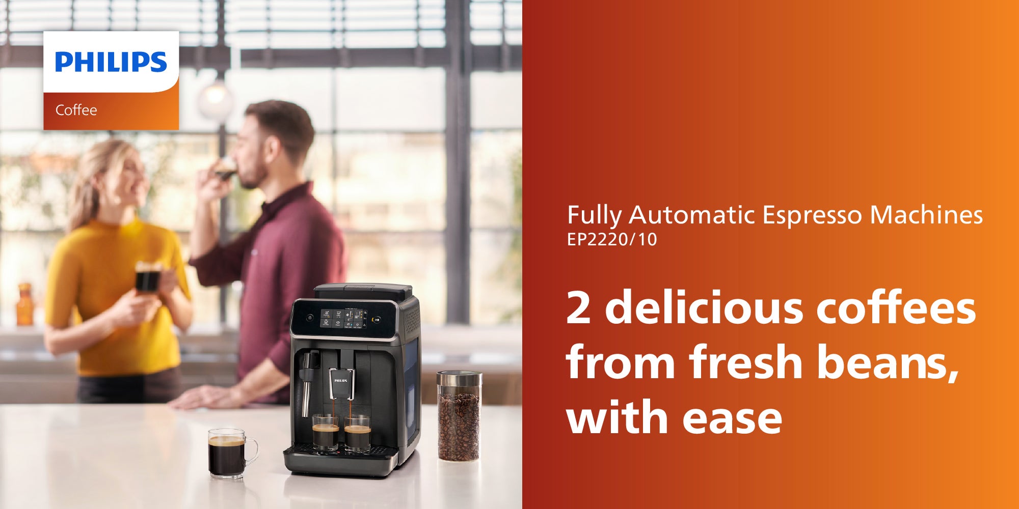 Fully Automatic Espresso Machine Series 2200 - Classic Milk Frother, Touch Screen Display, 2 Beverages 1.8 L 1500 W EP2220/10 Black