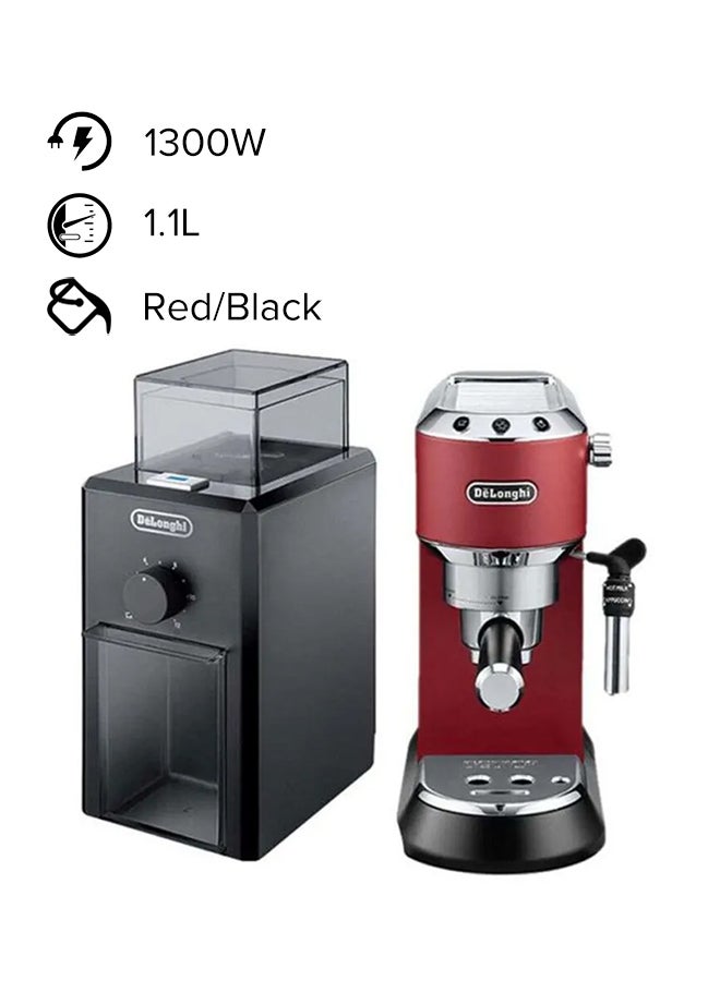 Dedica Pump Espresso With Electric Burr Grinder 1.1 L 1300.0 W EC685R BUNDLE Red/Black