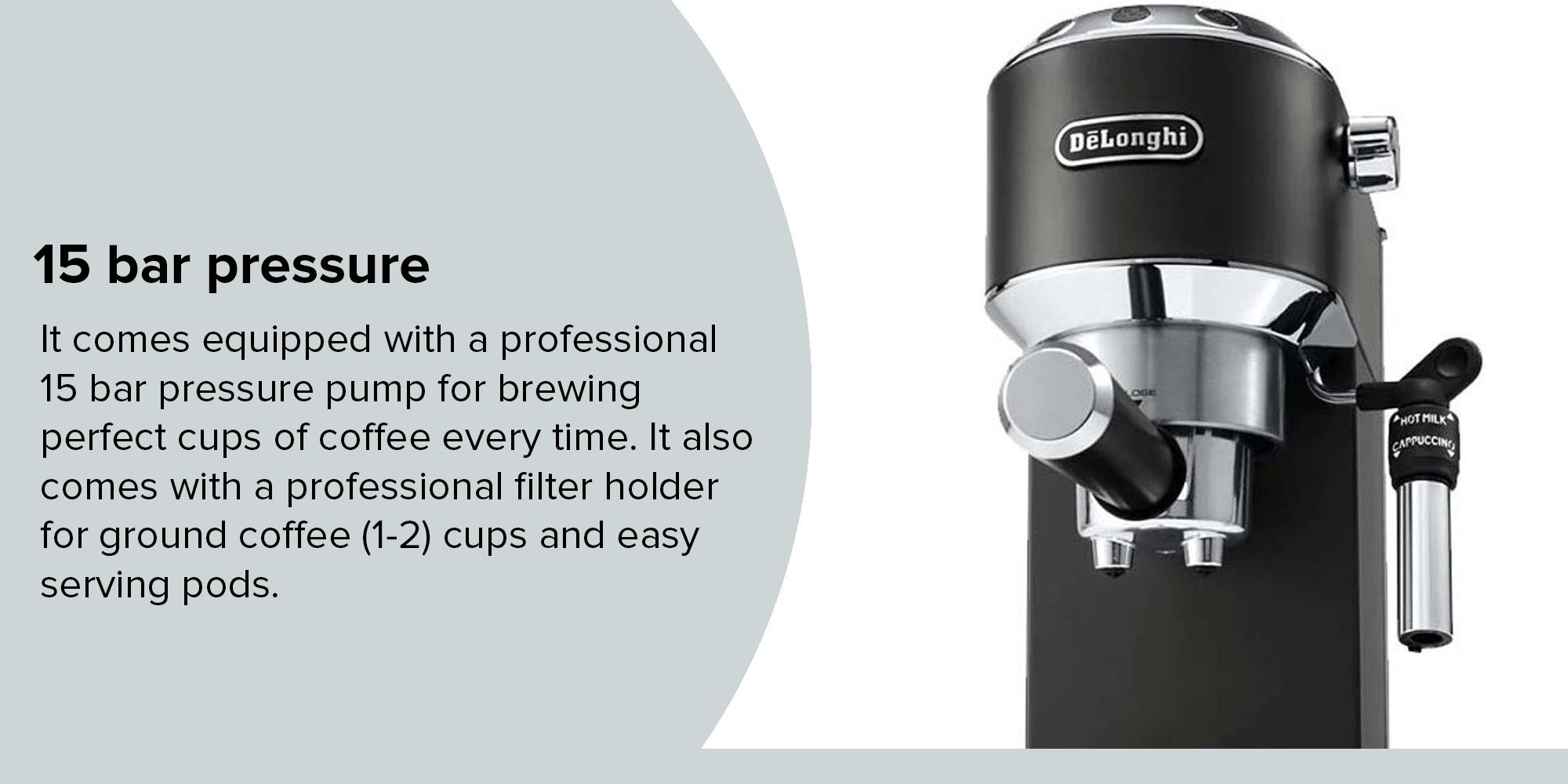 Dedica Pump Espresso Manual Coffee Machine | Cappuccino, Latte Macchiato With Milk Frother | Thermo Block Heating System For Accurate Temperature | Easy To Clean | 1.1 L 1350 W EC685.BK Black/Silver