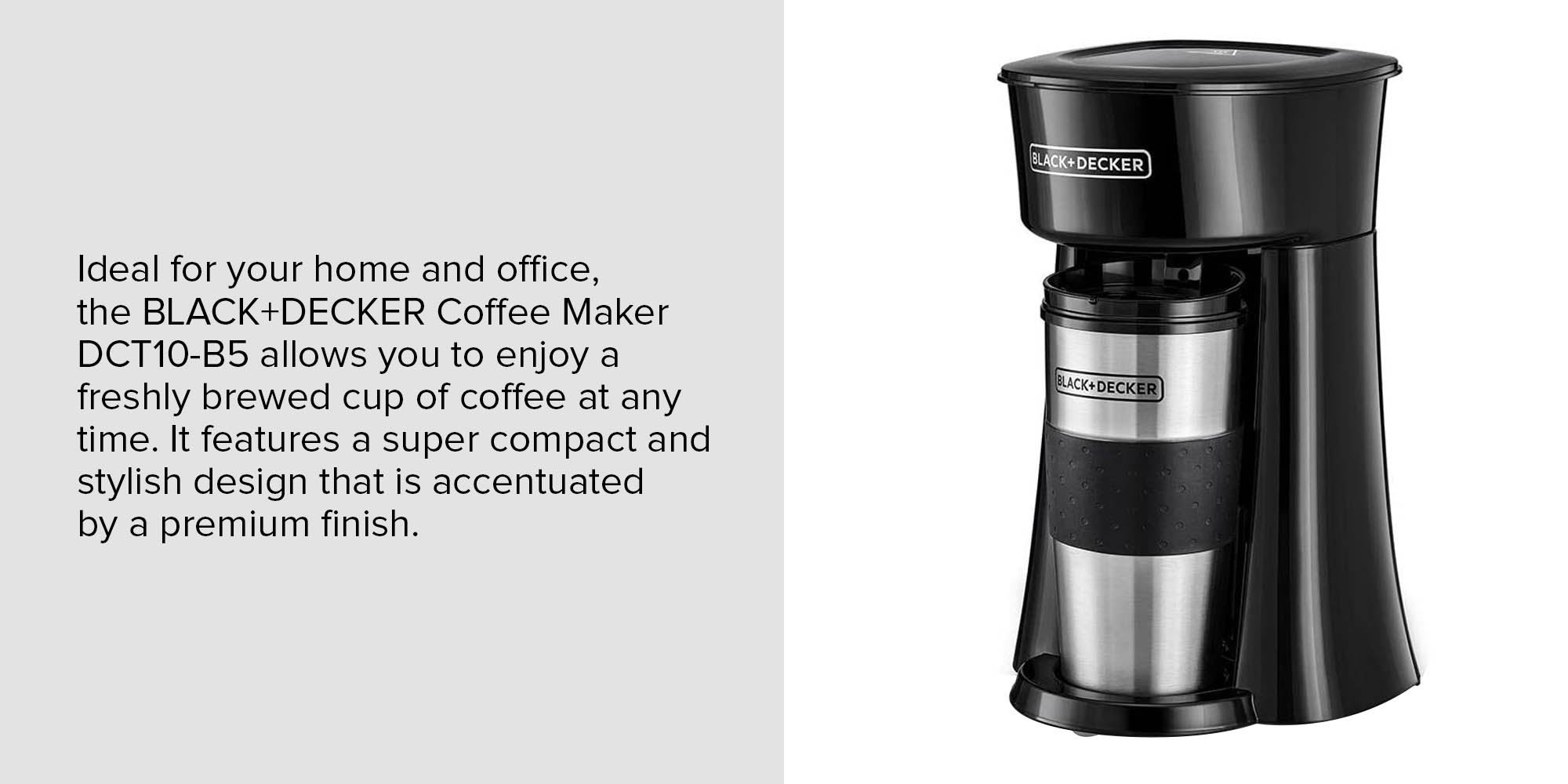 Coffee Machine, Includes 360ml Travel Mug with Lid, Auto-Off, Permanent Filter, Overfill Protection, Compact Design, Easy Storage, ECO Friendly, 360 ml 650 W DCT10-B5 Black/Silver