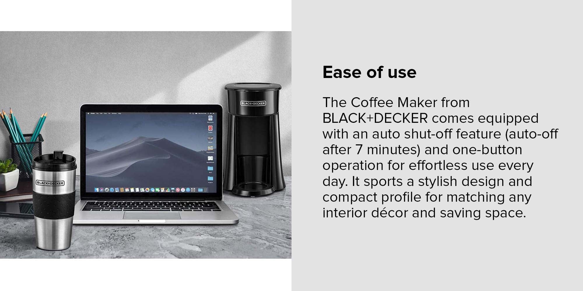 Coffee Machine, Includes 360ml Travel Mug with Lid, Auto-Off, Permanent Filter, Overfill Protection, Compact Design, Easy Storage, ECO Friendly, 360 ml 650 W DCT10-B5 Black/Silver