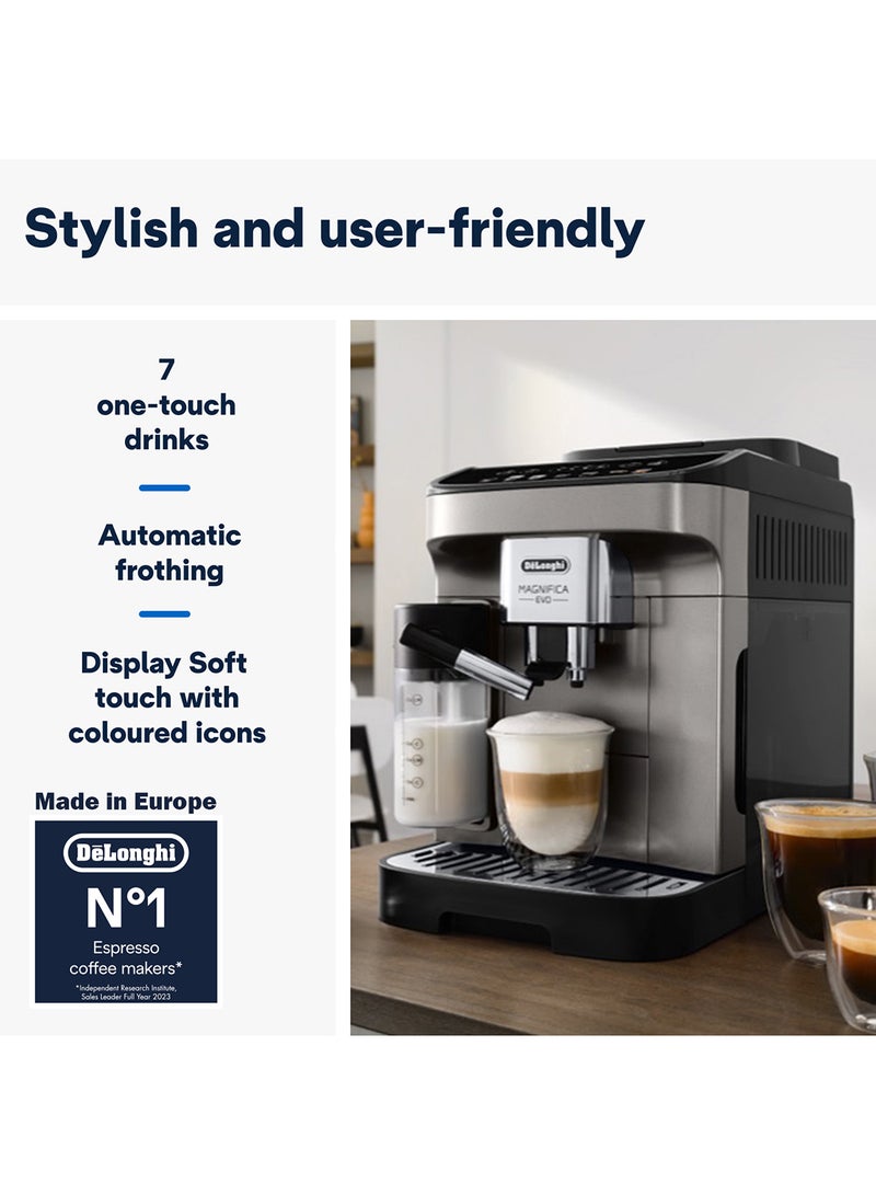 Coffee Machine MAGNIFICA EVO Fully Automatic Bean to Cup Coffee Machine, 9+ Functions, Ideal for Espresso, Americano, Cappuccino, Latte, Macchiato & Many More Coffee Recipes 1450 W ECAM290.81.TB Black