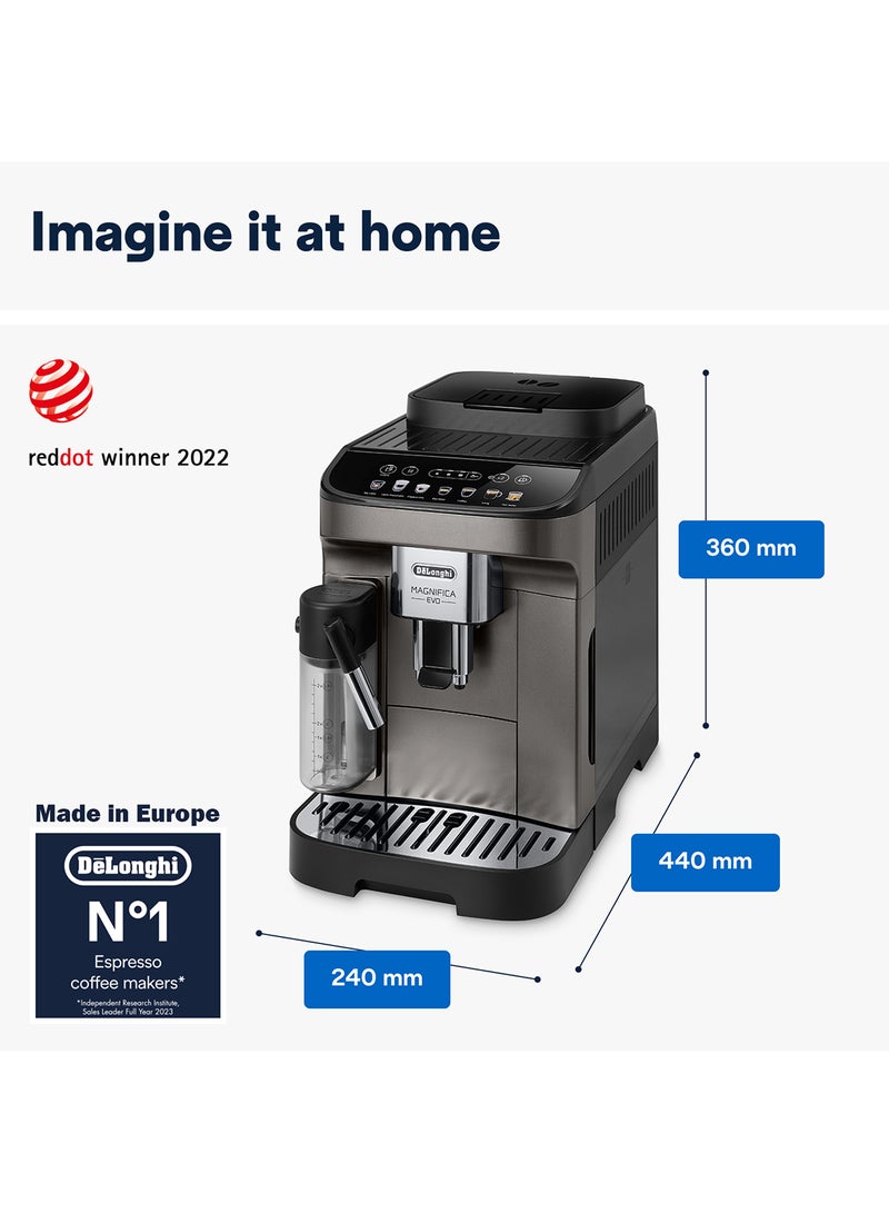 Coffee Machine MAGNIFICA EVO Fully Automatic Bean to Cup Coffee Machine, 9+ Functions, Ideal for Espresso, Americano, Cappuccino, Latte, Macchiato & Many More Coffee Recipes 1450 W ECAM290.81.TB Black